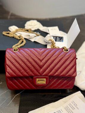 Authentic Chanel Reissue 2.55 Double Flap in Burgundy Quilted Leather